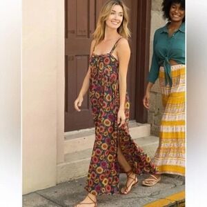 Natural Life Patti Sunflower Tie-Front Maxi Dress Boho Flowy Festival Sz M B31